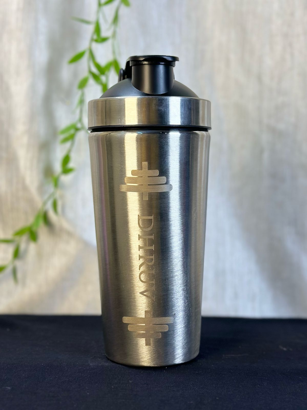 Hozzby Stainless Steel Barbell Buzz With Personalized Punch Gym Shaker