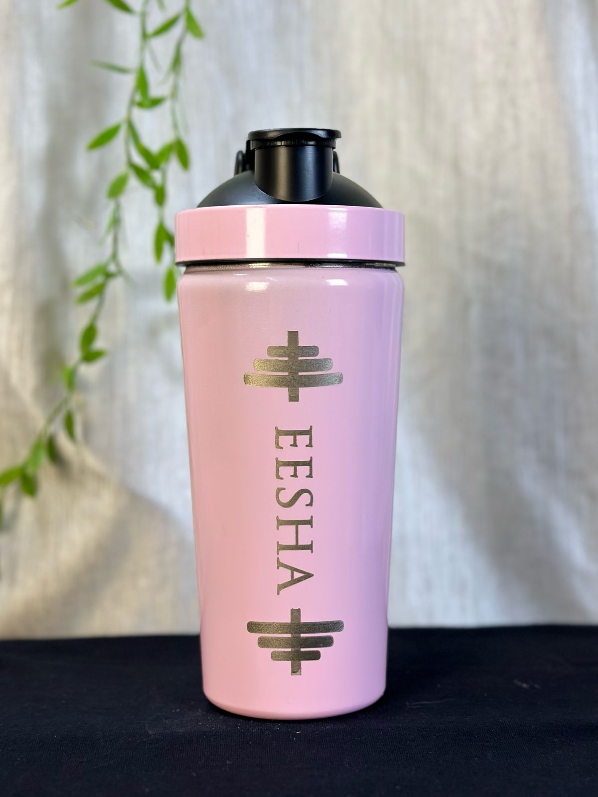 Hozzby Stainless Steel Barbell Buzz With Personalized Punch Gym Shaker