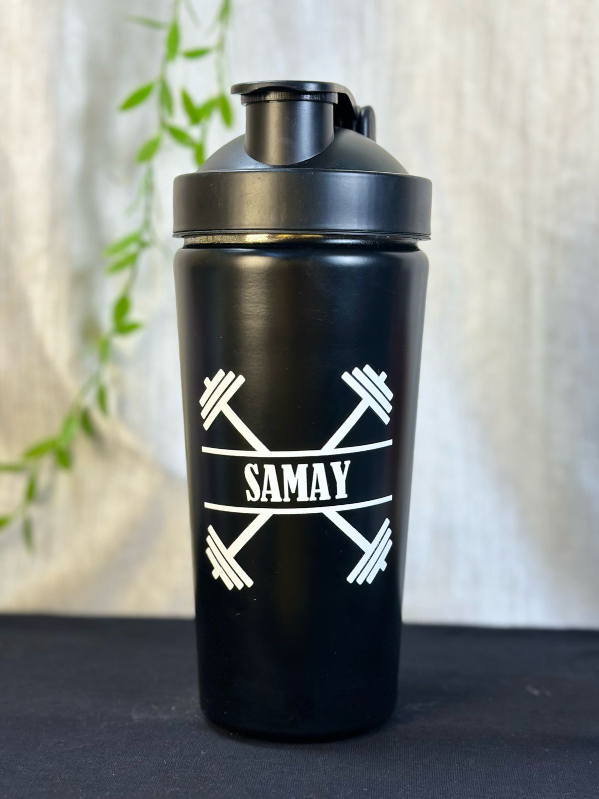Hozzby Stainless Steel Dumbell Duo With Personalized Punch Gym Shaker