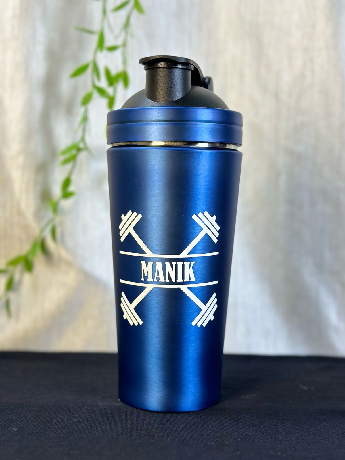 Hozzby Stainless Steel Dumbell Duo With Personalized Punch Gym Shaker