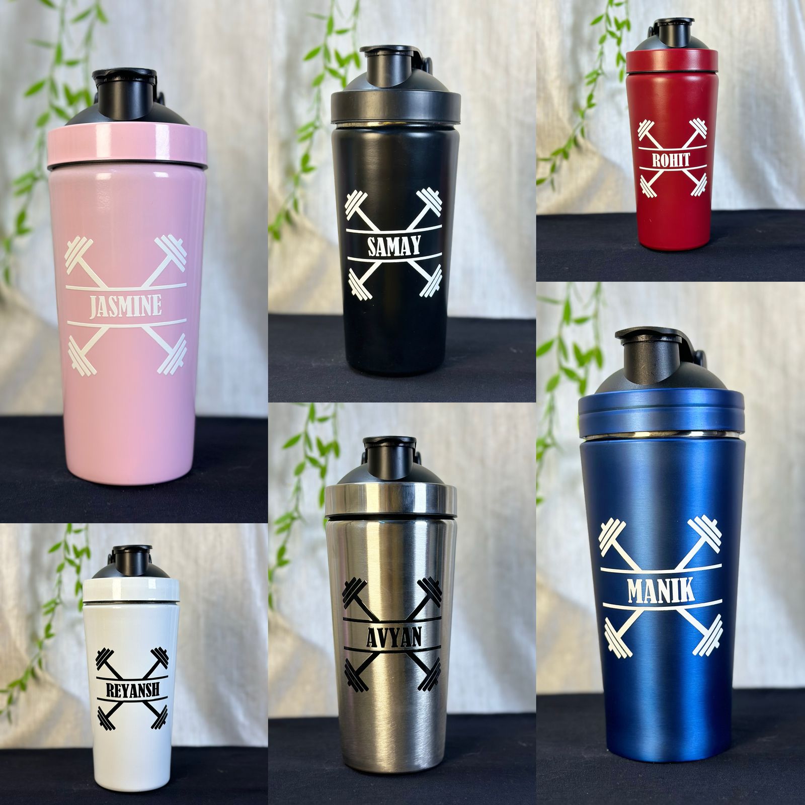 Hozzby Stainless Steel Dumbell Duo With Personalized Punch Gym Shaker