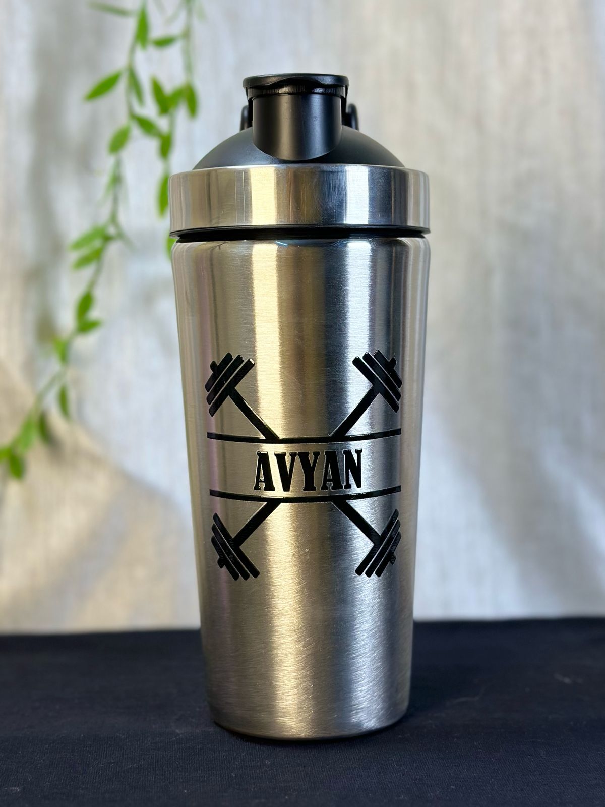 Hozzby Stainless Steel Dumbell Duo With Personalized Punch Gym Shaker