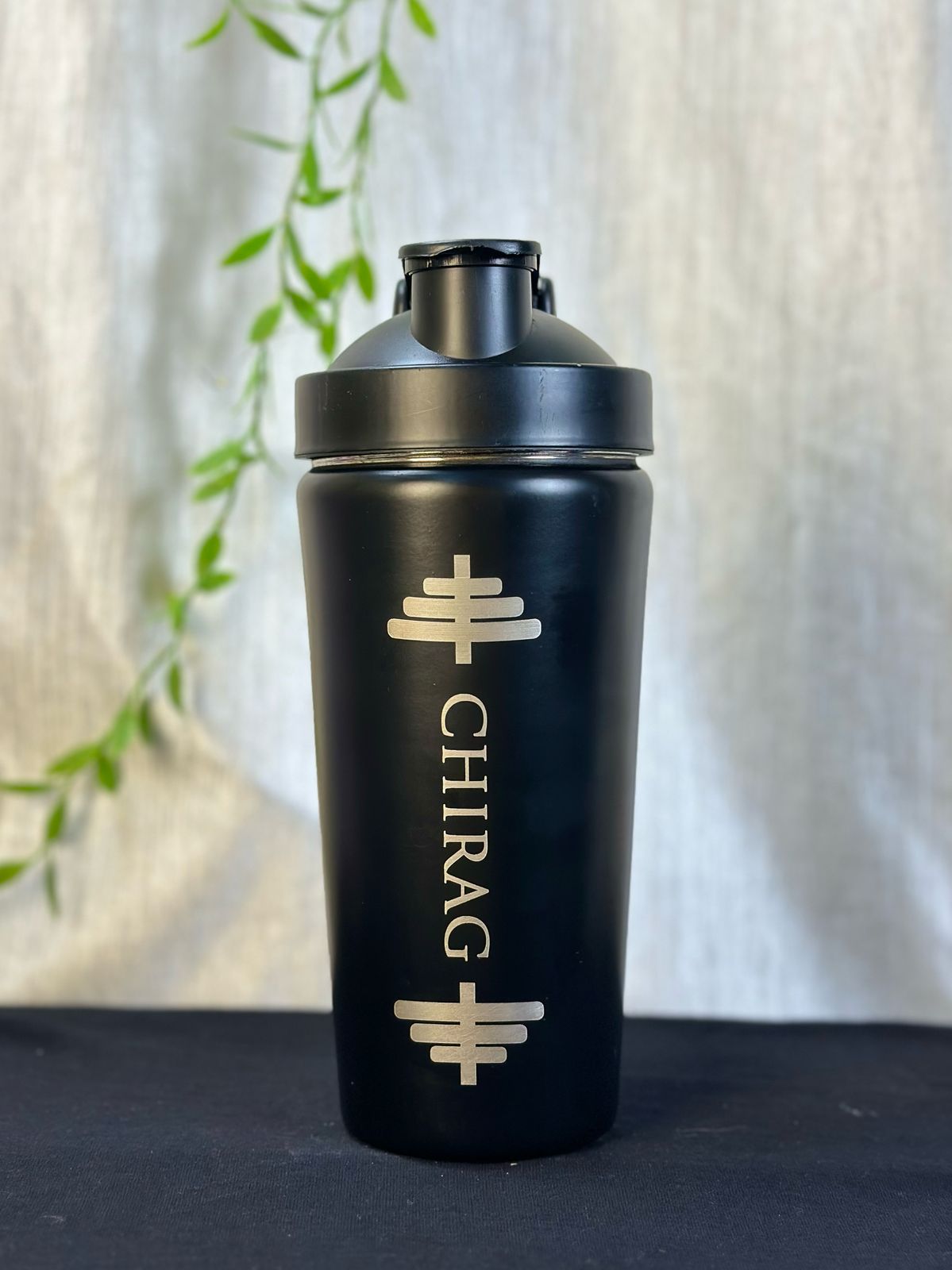 Hozzby Stainless Steel Barbell Buzz With Personalized Punch Gym Shaker