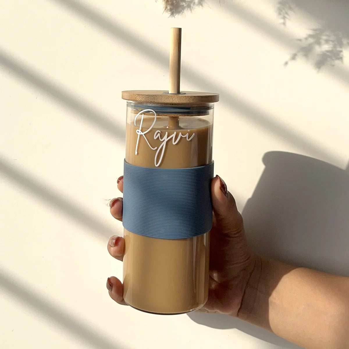 Personalized Glass Tumbler With Bamboo Straw & Lid