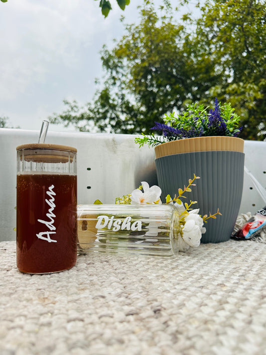 Personalized Textured Tumbler With Wooden lid & Glass Straw