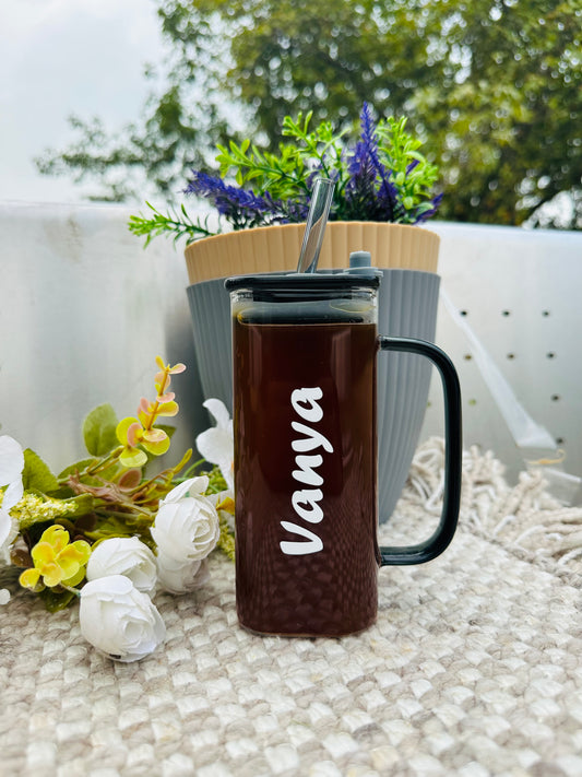 Personalized Square Tumbler With Lid And Glass Straw