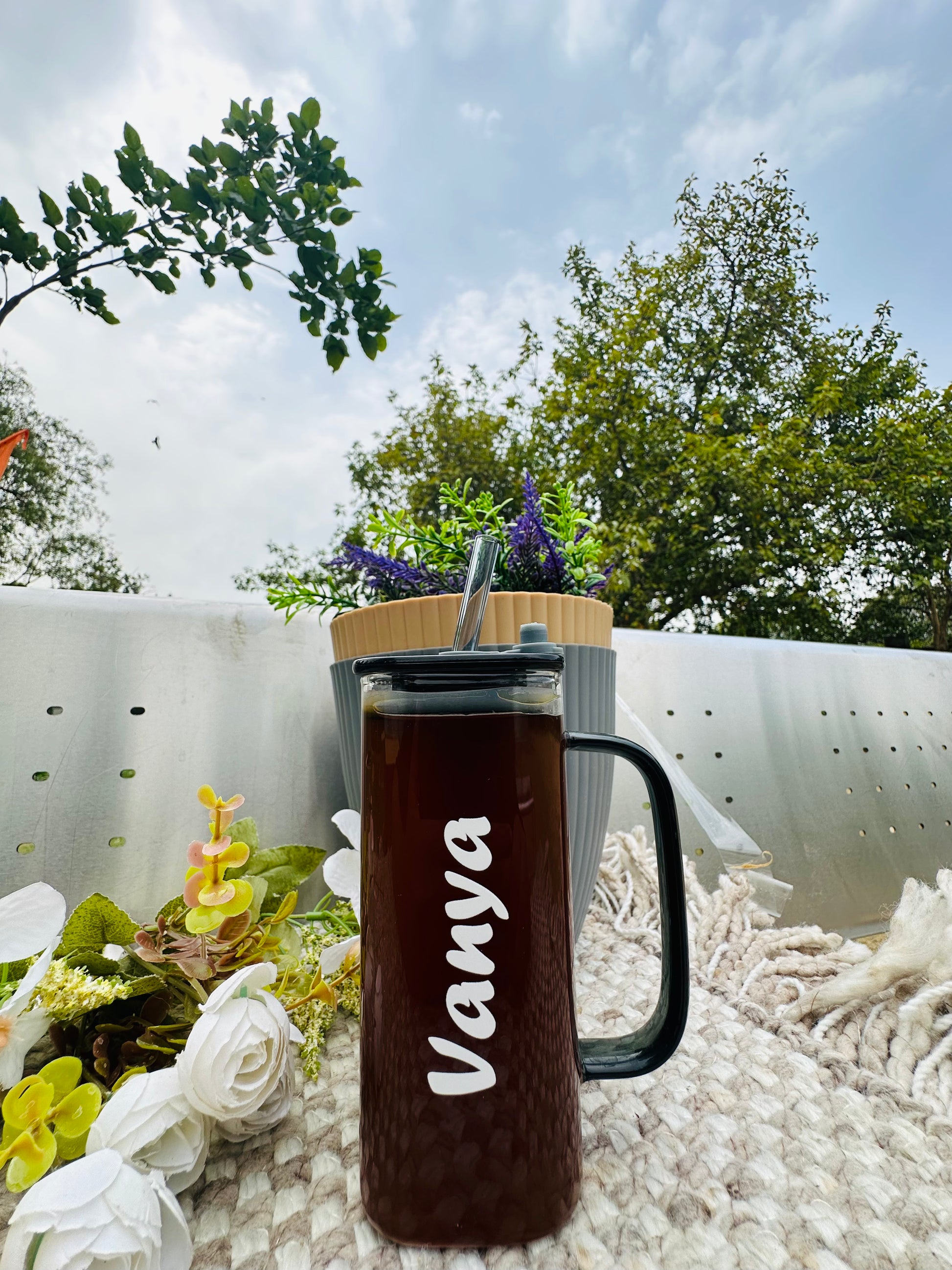 Personalized Square Tumbler With Lid And Glass Straw