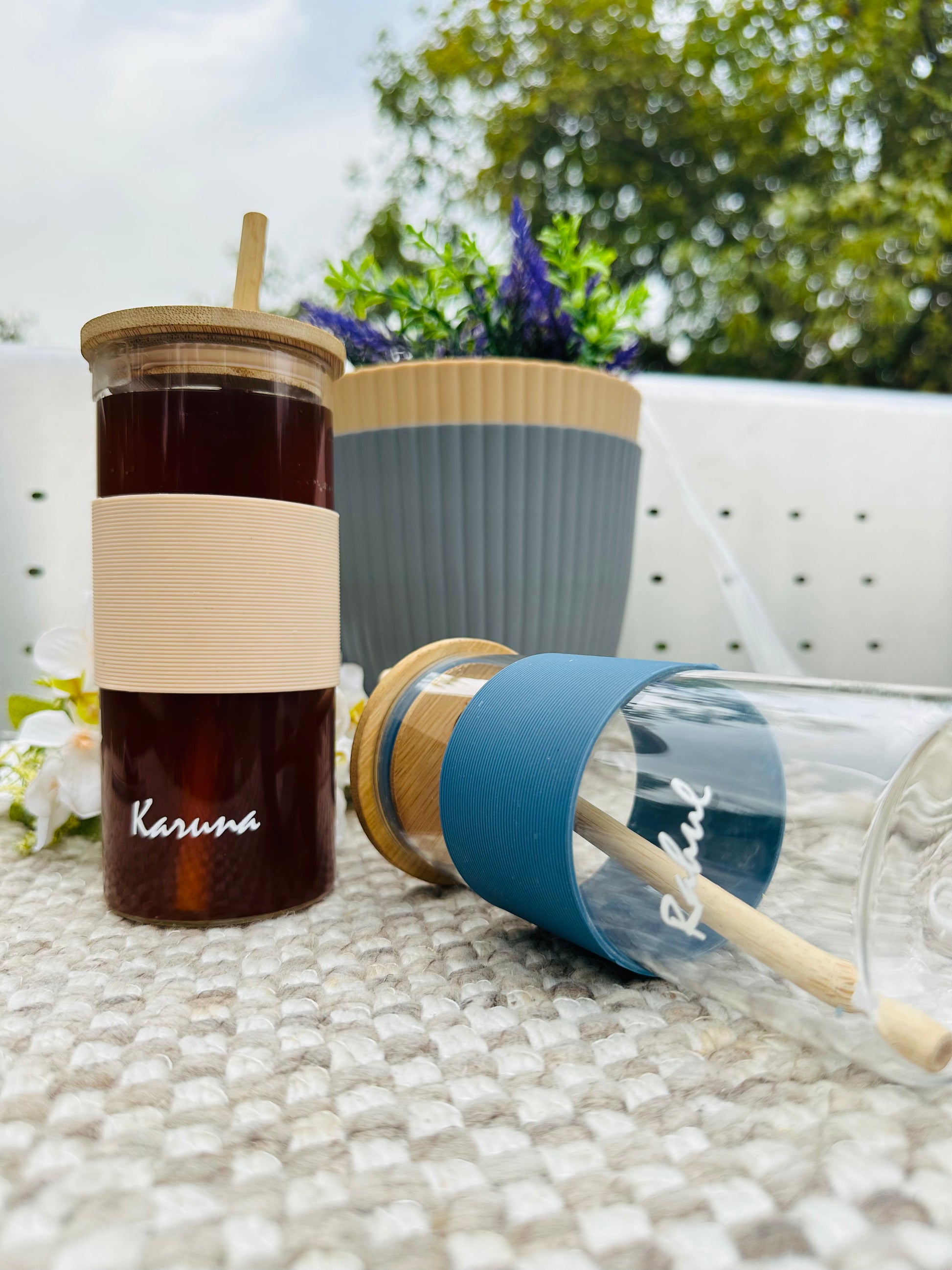 Personalized Glass Tumbler With Bamboo Straw & Lid
