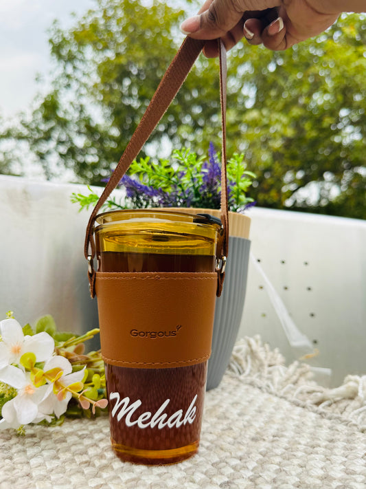 Personalized Easy To Carry Glass Tumbler With lid & Glass Straw