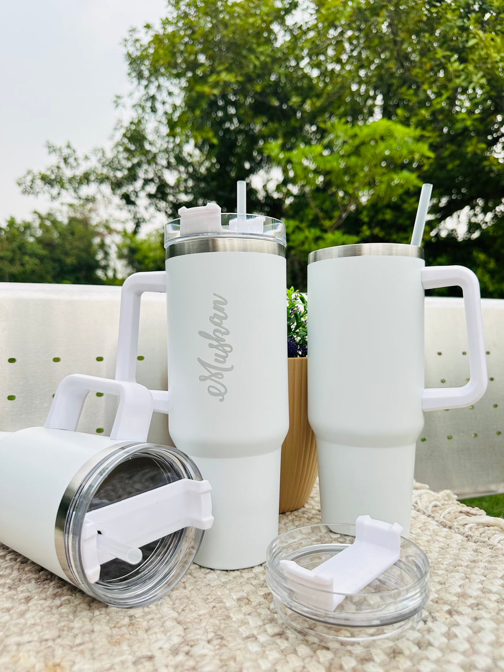 Personalized Stainless Steel Tumbler With Handle & Straw 1200 ML Hot & Cold