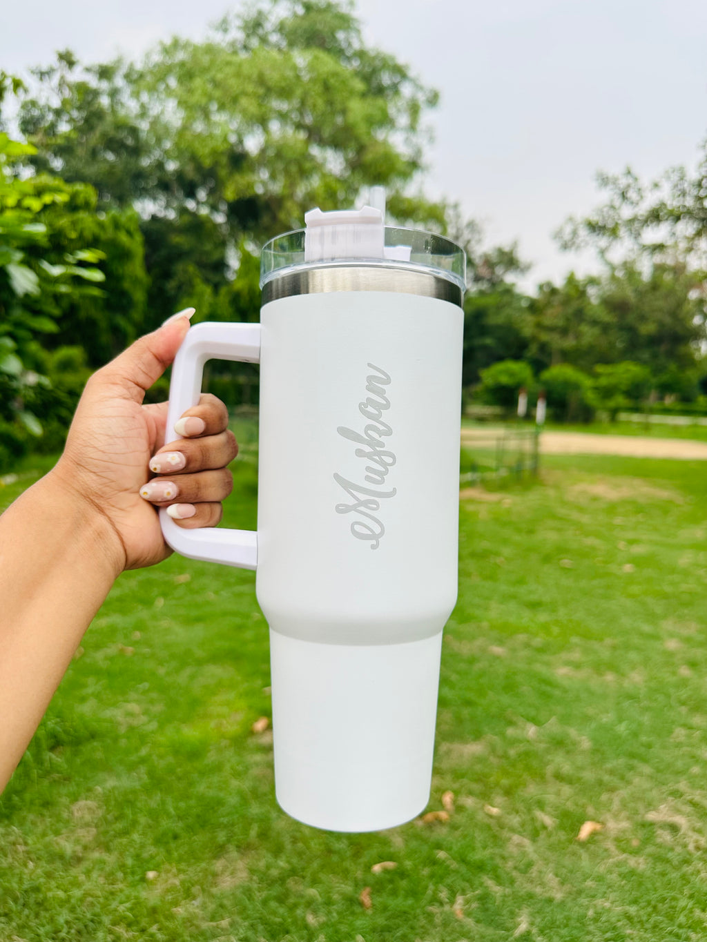 Personalized Stainless Steel Tumbler With Handle & Straw 1200 ML Hot & Cold