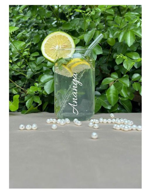 Personalized Glass Can With Glass Straw