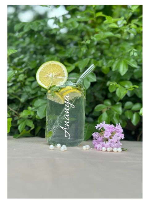 Personalized Glass Can With Glass Straw