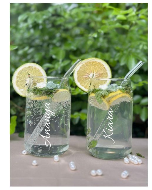 Personalized Glass Can With Glass Straw