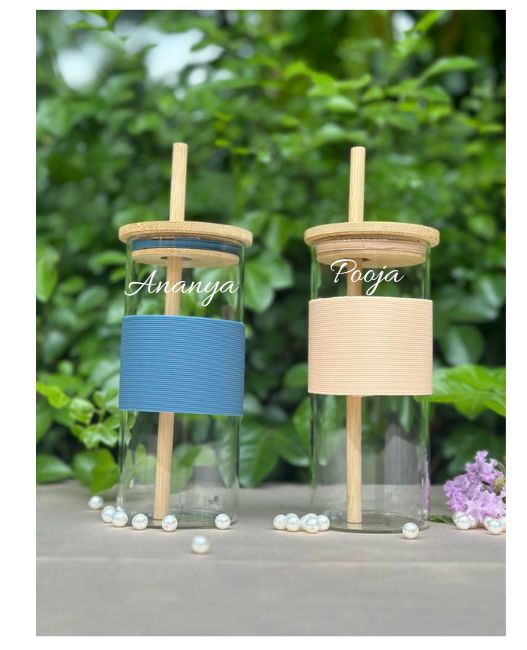 Personalized Glass Tumbler With Bamboo Straw & Lid