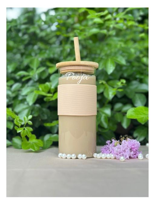 Personalized Glass Tumbler With Bamboo Straw & Lid