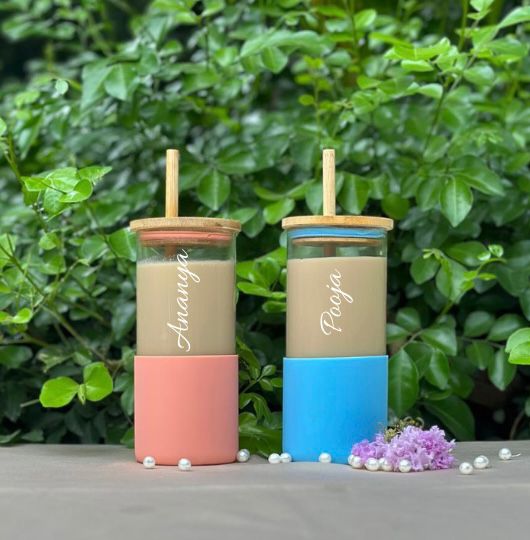 Personalized Glass Tumbler With Long Sleeve (Cod Available With 7 Days Return Policy Terms & Condition Apply)