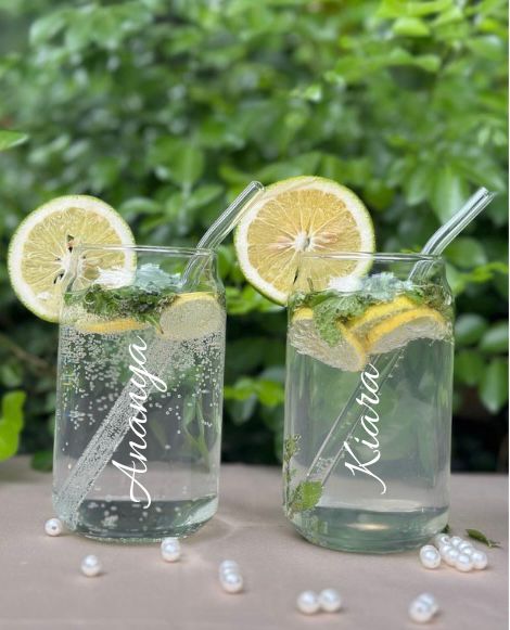 Personalized Glass Can With Glass Straw