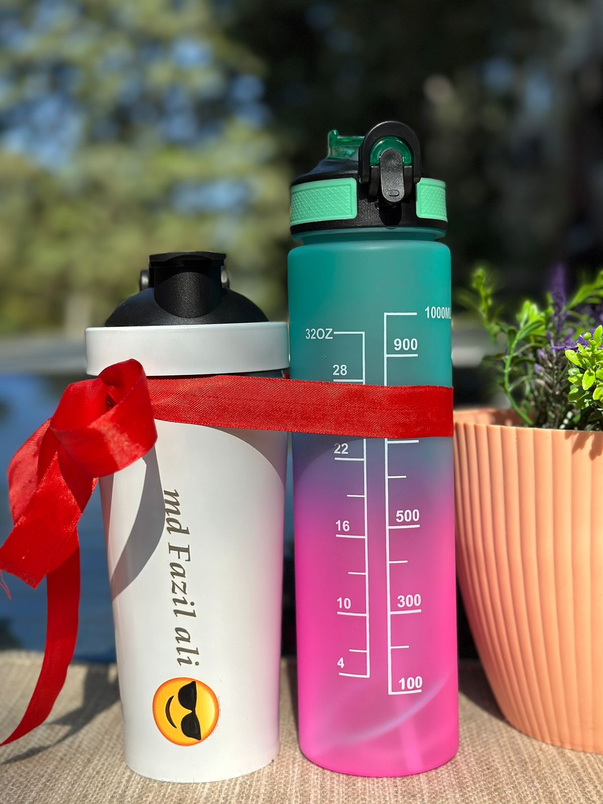 Personalized Stainless Steel Gym Shaker & 1000 ML Motivational Bottle  Combo
