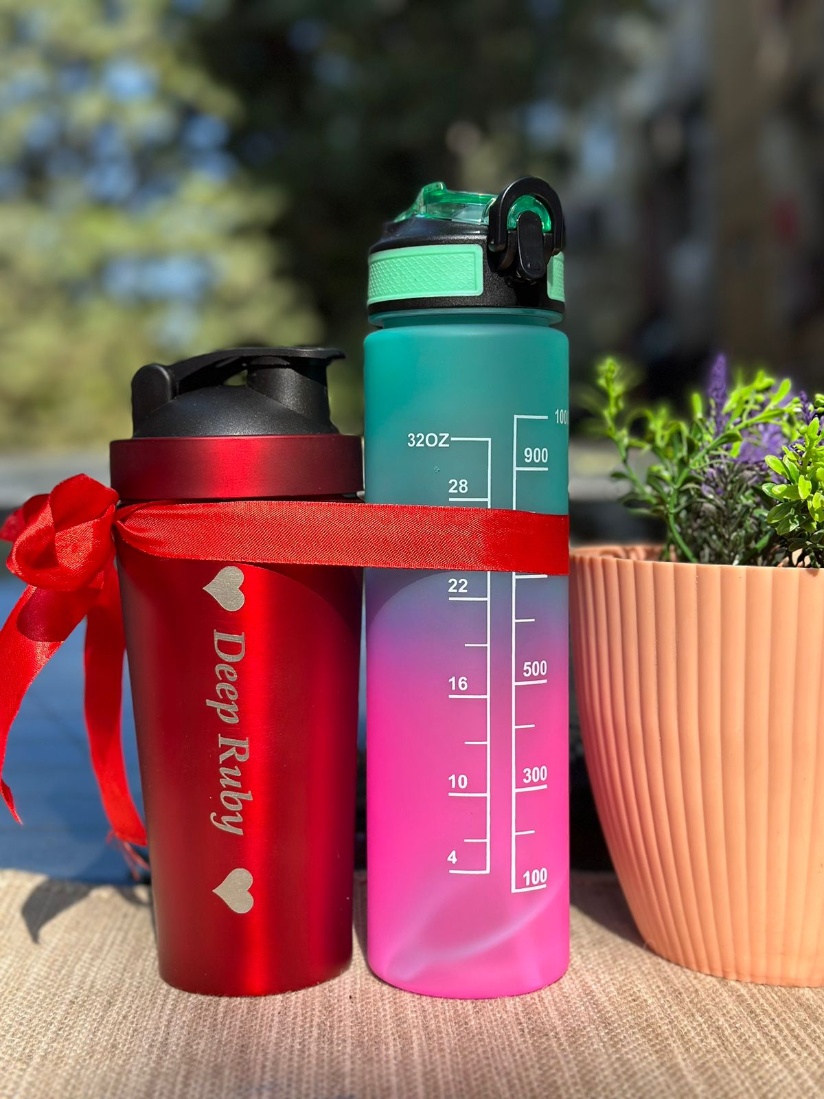 Personalized Stainless Steel Gym Shaker & 1000 ML Motivational Bottle  Combo