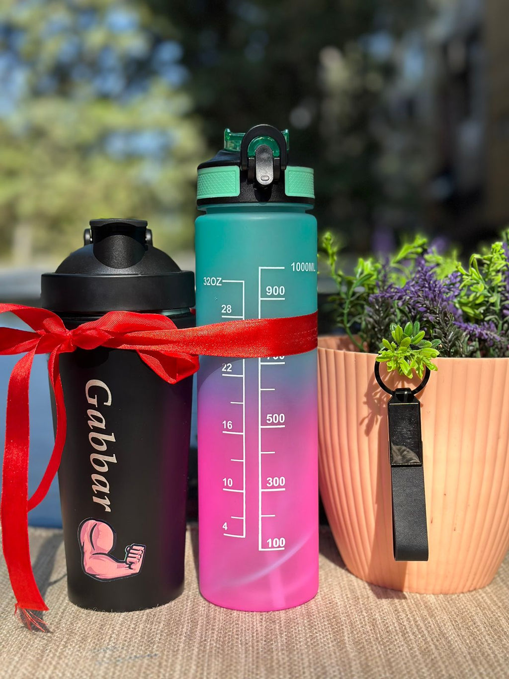 Personalized Stainless Steel Gym Shaker & 1000 ML Motivational Bottle  Combo