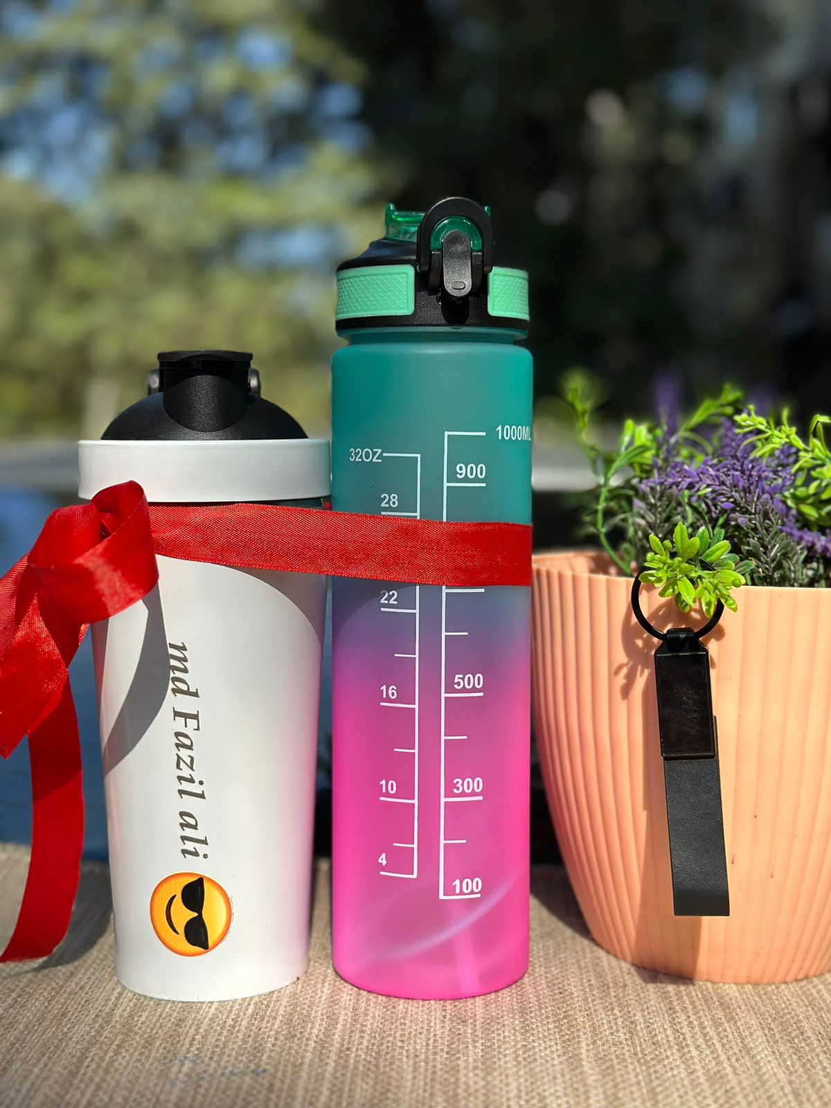 Personalized Stainless Steel Gym Shaker & 1000 ML Motivational Bottle  Combo