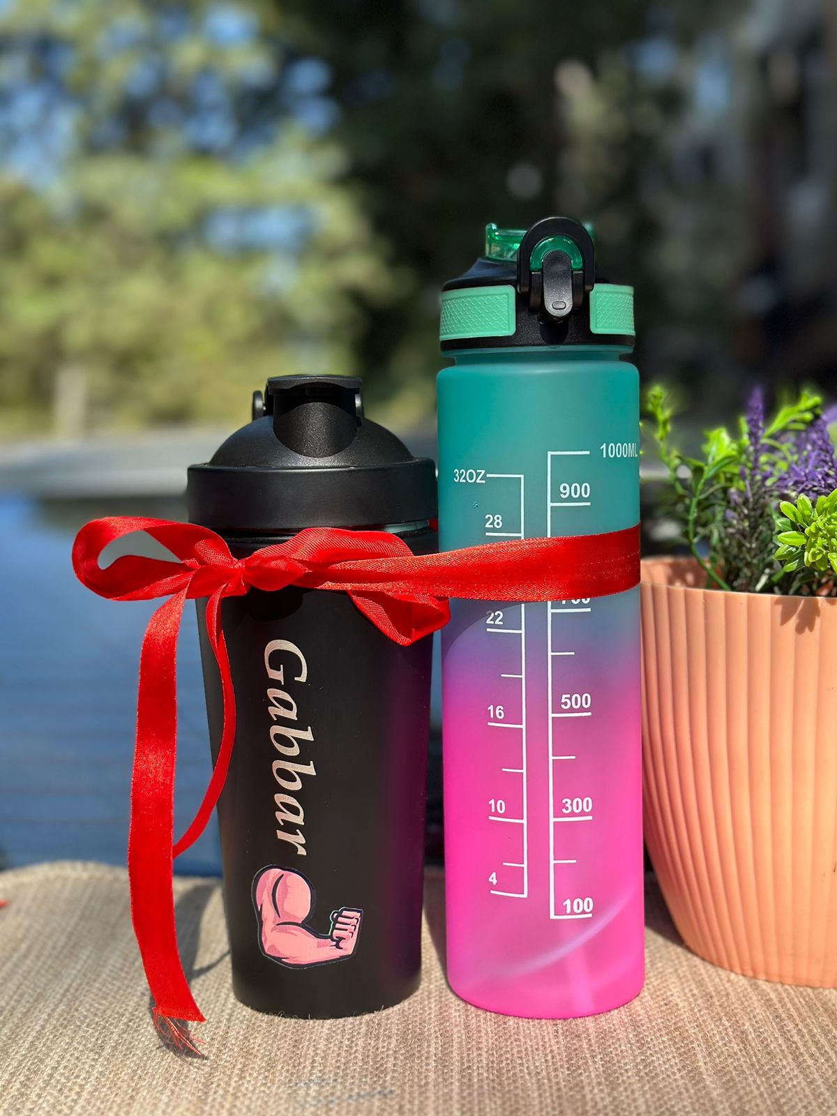 Personalized Stainless Steel Gym Shaker & 1000 ML Motivational Bottle  Combo