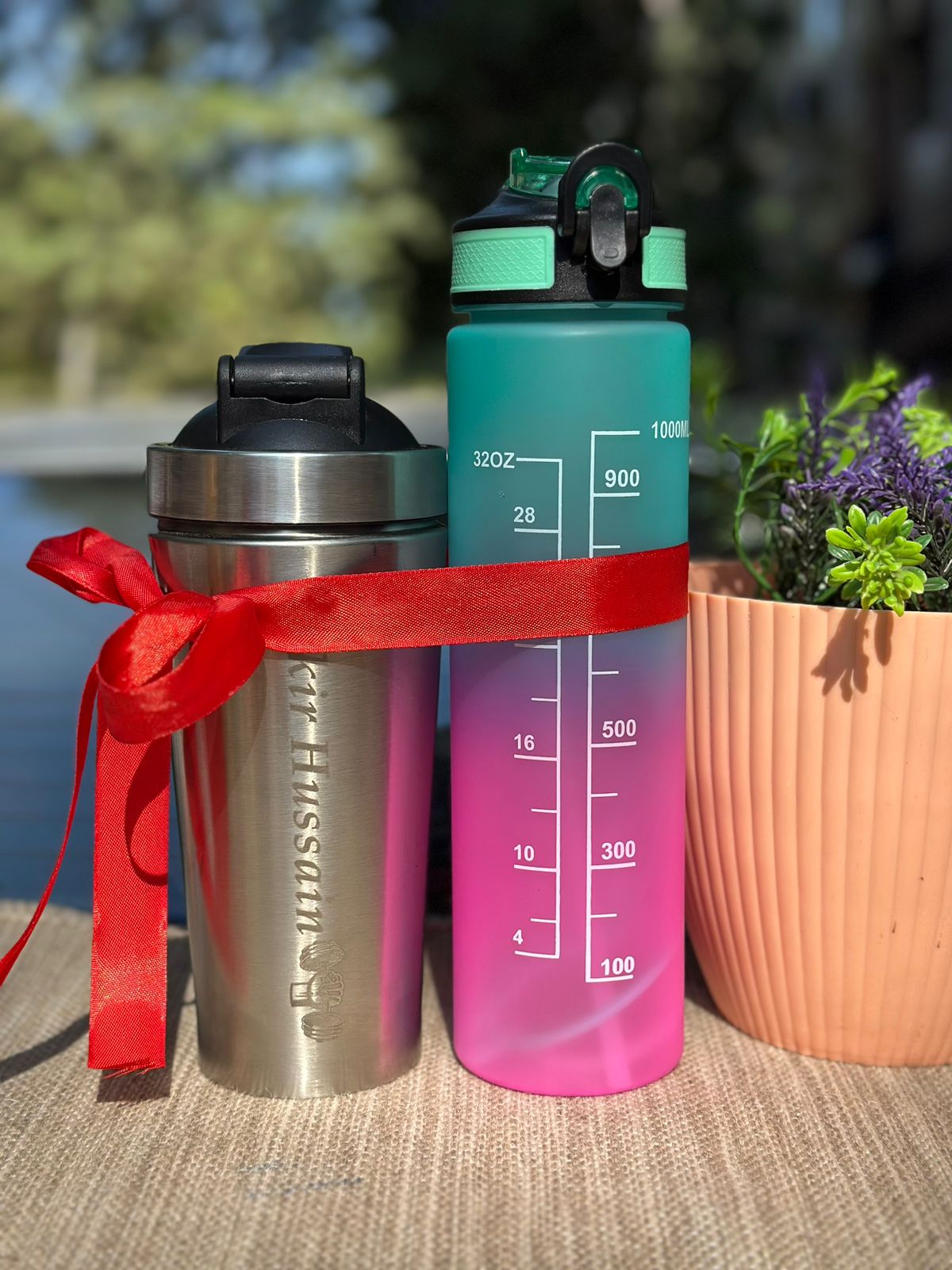 Personalized Stainless Steel Gym Shaker & 1000 ML Motivational Bottle  Combo
