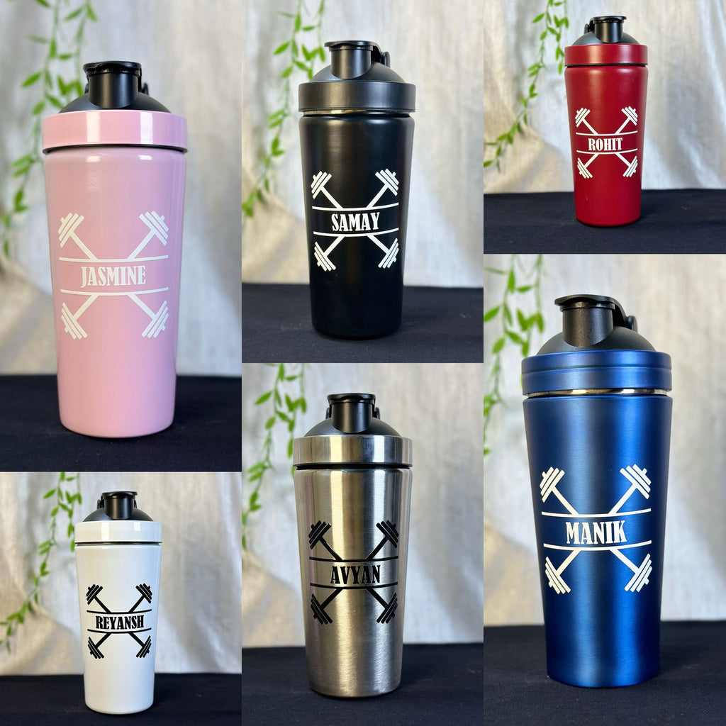 Hozzby Stainless Steel Dumbell Duo With Personalized Punch Gym Shaker