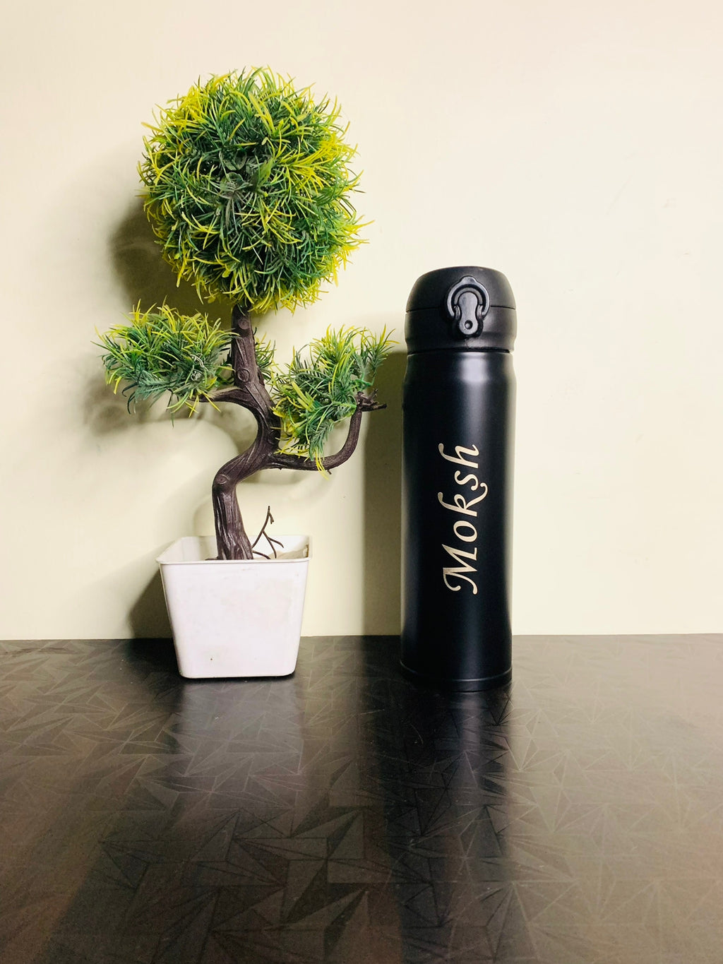 Personalized Black Stainless Steel Push Button Bottle (500 Ml)